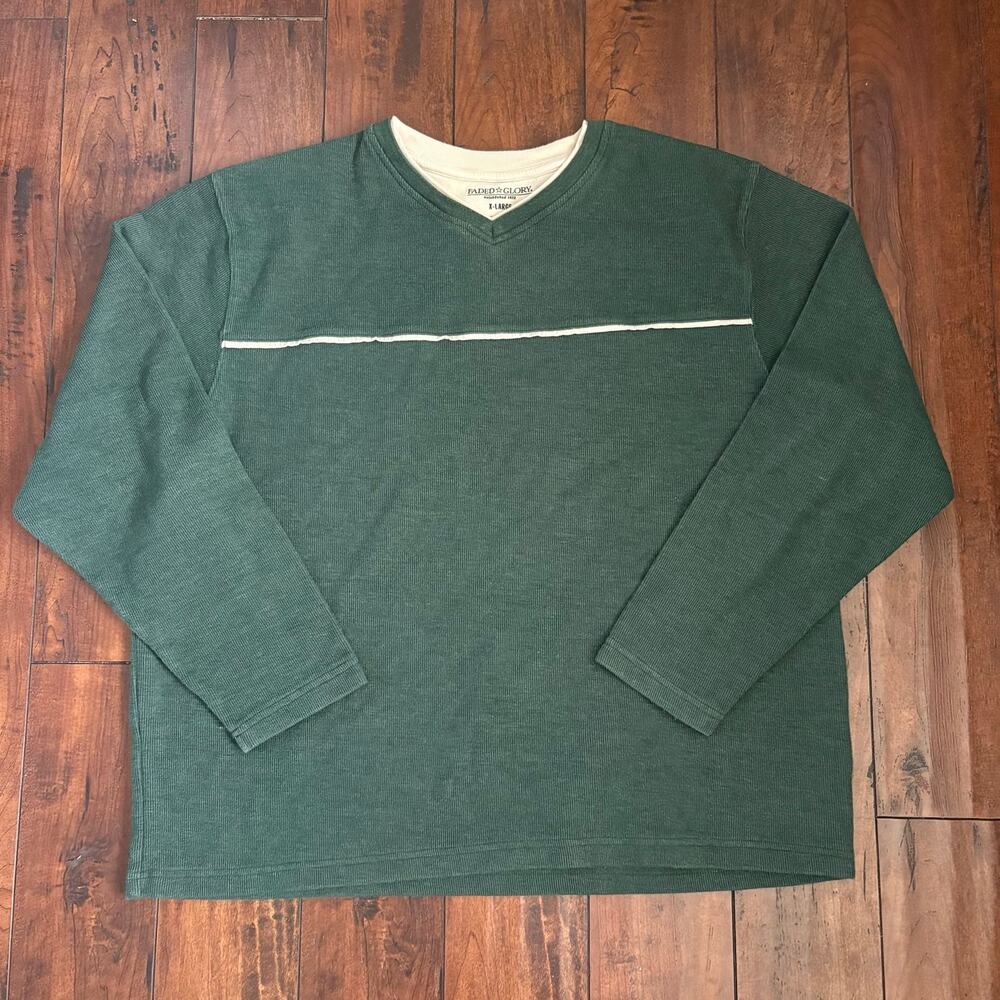 Faded Glory Sweatshirt Mens XL Green Striped 2000s Y2K Skater Retro Casual